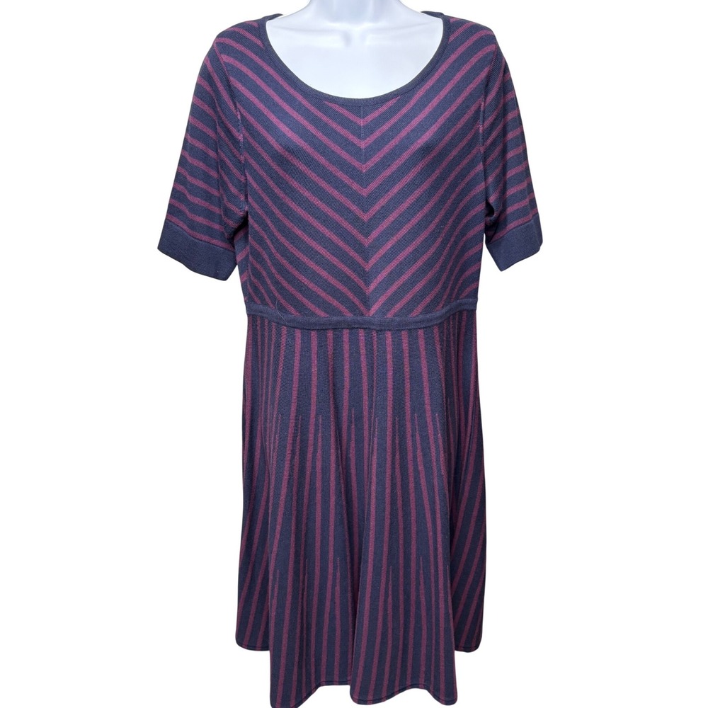 BODEN Womens Navy Burgundy Striped Wool Cotton Sweater Dress 14R Preppy Academia
